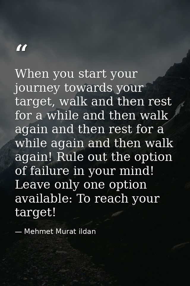 When you start your journey towards your target, walk and then rest for a while and then walk again and then rest for a  — Mehmet Murat ildan