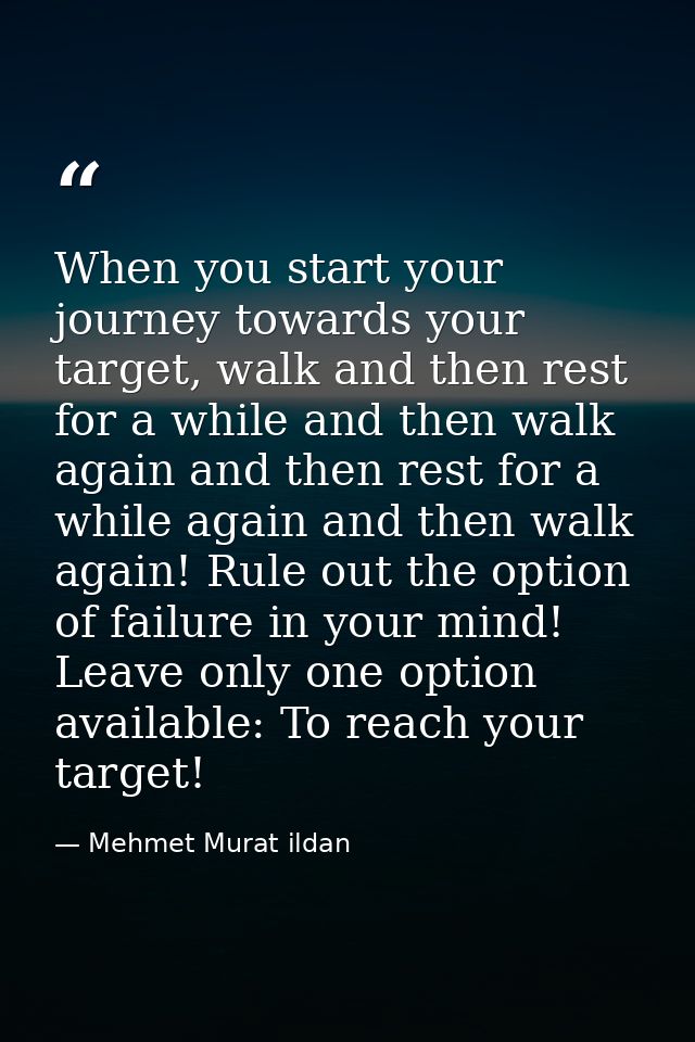 When you start your journey towards your target, walk and then rest for a while and then walk again and then rest for a  — Mehmet Murat ildan