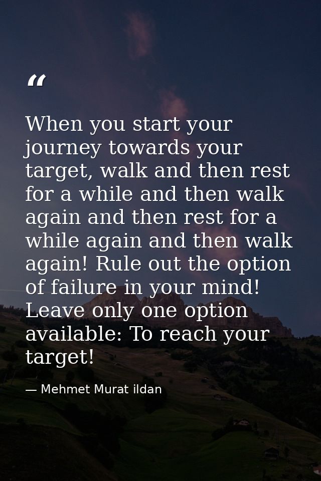 When you start your journey towards your target, walk and then rest for a while and then walk again and then rest for a  — Mehmet Murat ildan