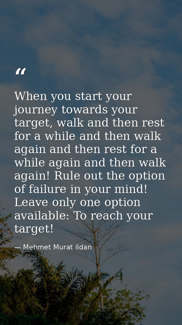 When you start your journey towards your target, walk and then rest for a while and then walk again and then rest for a  — Mehmet Murat ildan