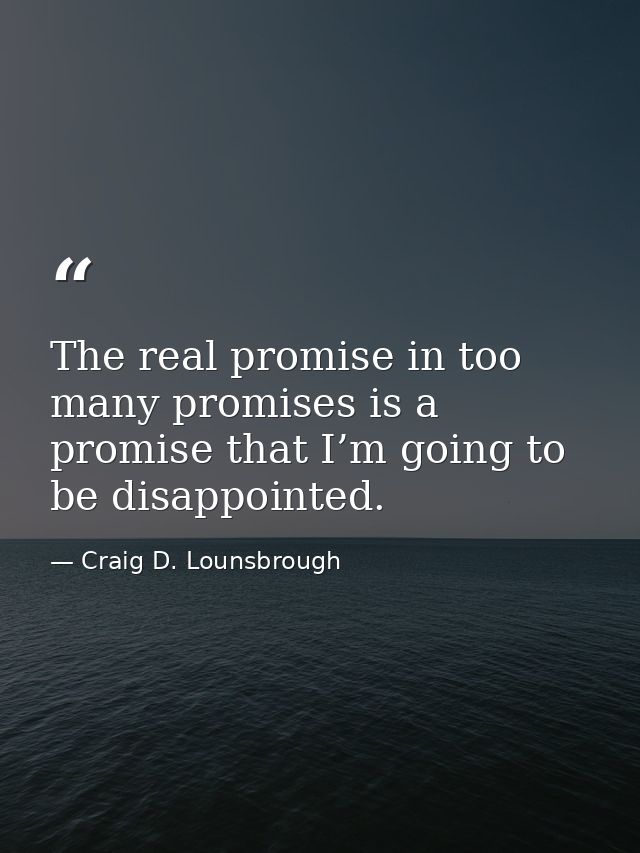 The real promise in too many promises is a promise that I’m going to be disappointed. — Craig D. Lounsbrough