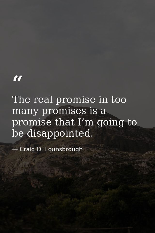 The real promise in too many promises is a promise that I’m going to be disappointed. — Craig D. Lounsbrough