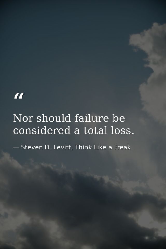 Nor should failure be considered a total loss. — Steven D. Levitt, Think Like a Freak