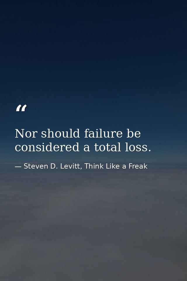 Nor should failure be considered a total loss. — Steven D. Levitt, Think Like a Freak
