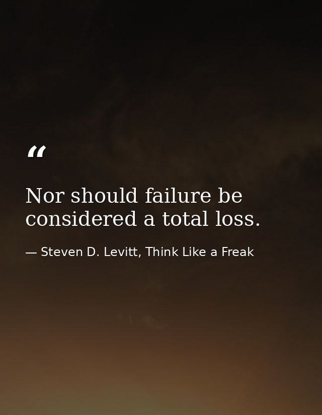 Nor should failure be considered a total loss. — Steven D. Levitt, Think Like a Freak