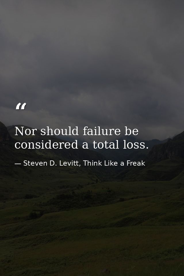 Nor should failure be considered a total loss. — Steven D. Levitt, Think Like a Freak