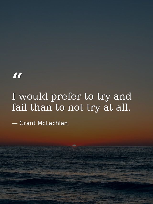 I would prefer to try and fail than to not try at all. — Grant McLachlan