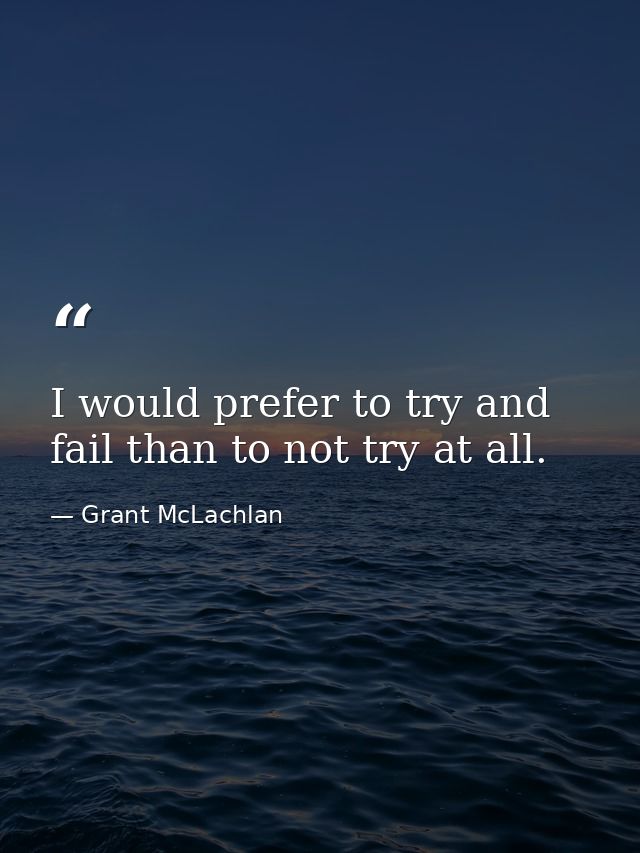 I would prefer to try and fail than to not try at all. — Grant McLachlan
