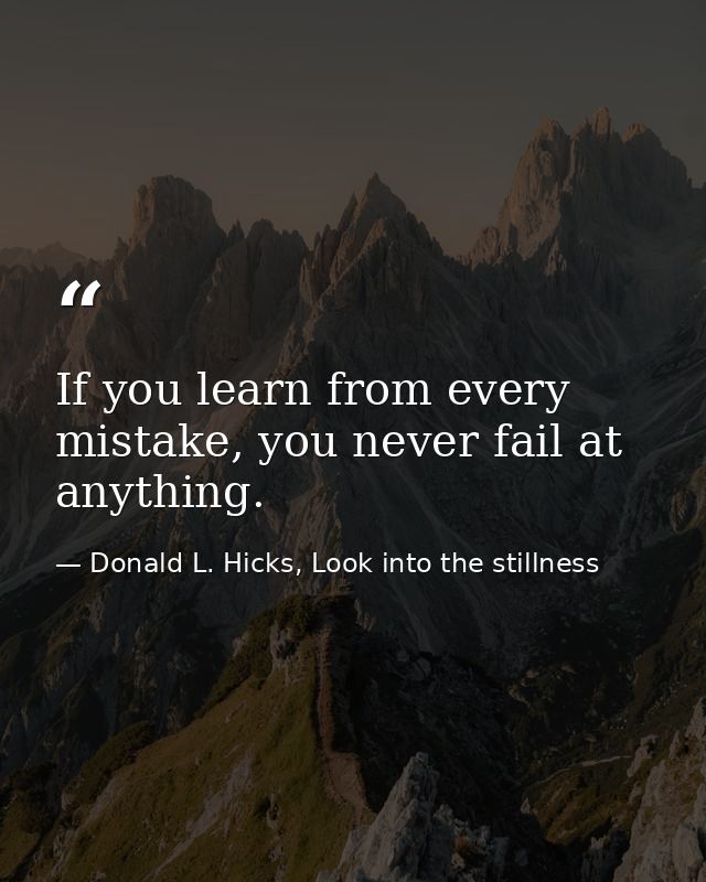 If you learn from every mistake, you never fail at anything. — Donald L. Hicks, Look into the stillness