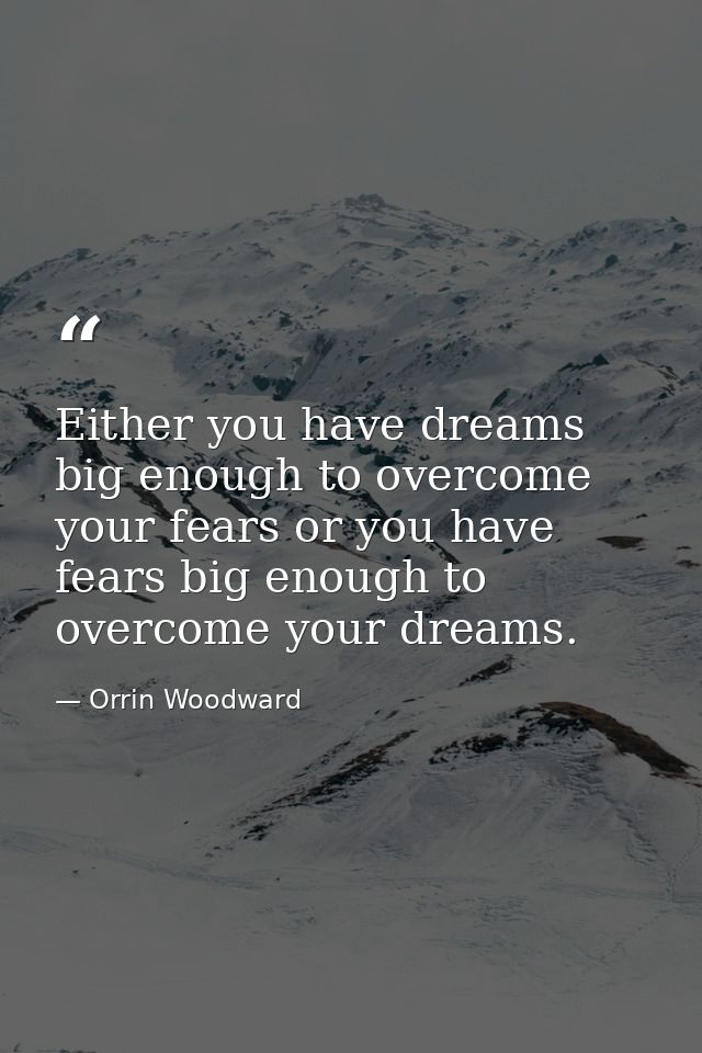 Either you have dreams big enough to overcome your fears or you have fears big enough to overcome your dreams. — Orrin Woodward