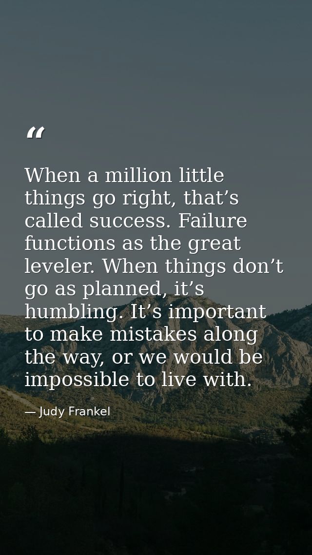 When a million little things go right, that’s called success. Failure functions as the great leveler. When things don’t  — Judy Frankel