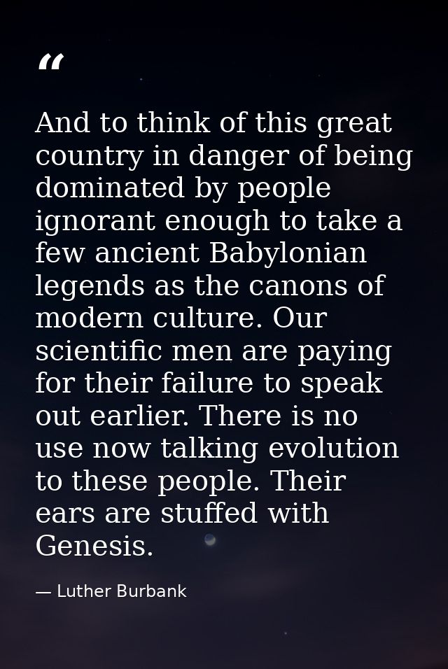 And to think of this great country in danger of being dominated by people ignorant enough to take a few ancient Babyloni — Luther Burbank