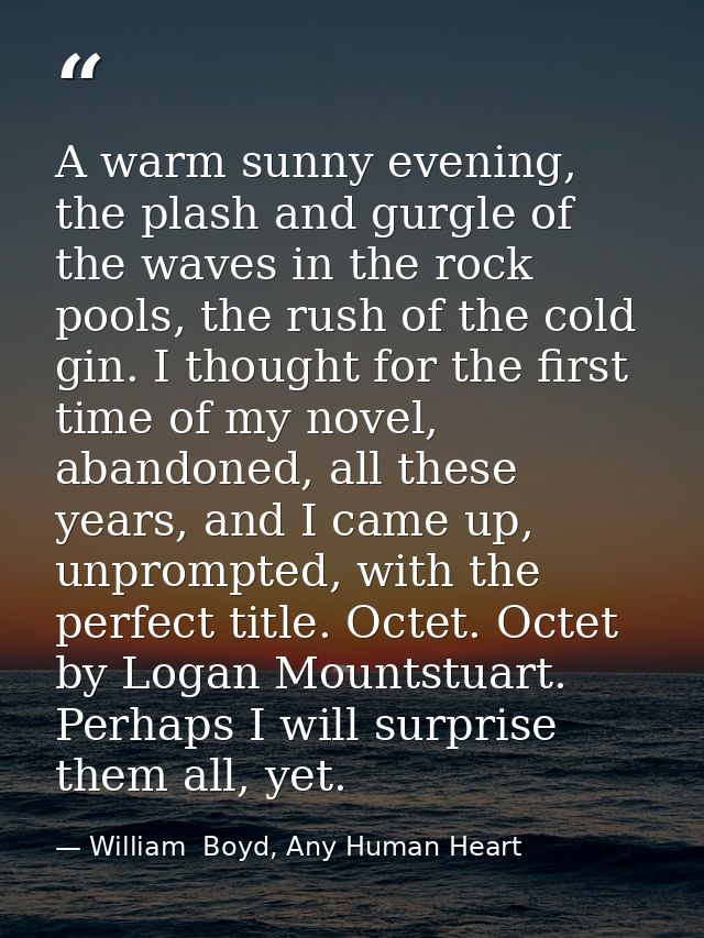 A warm sunny evening, the plash and gurgle of the waves in the rock pools, the rush of the cold gin. I thought for the f — William  Boyd, Any Human Heart