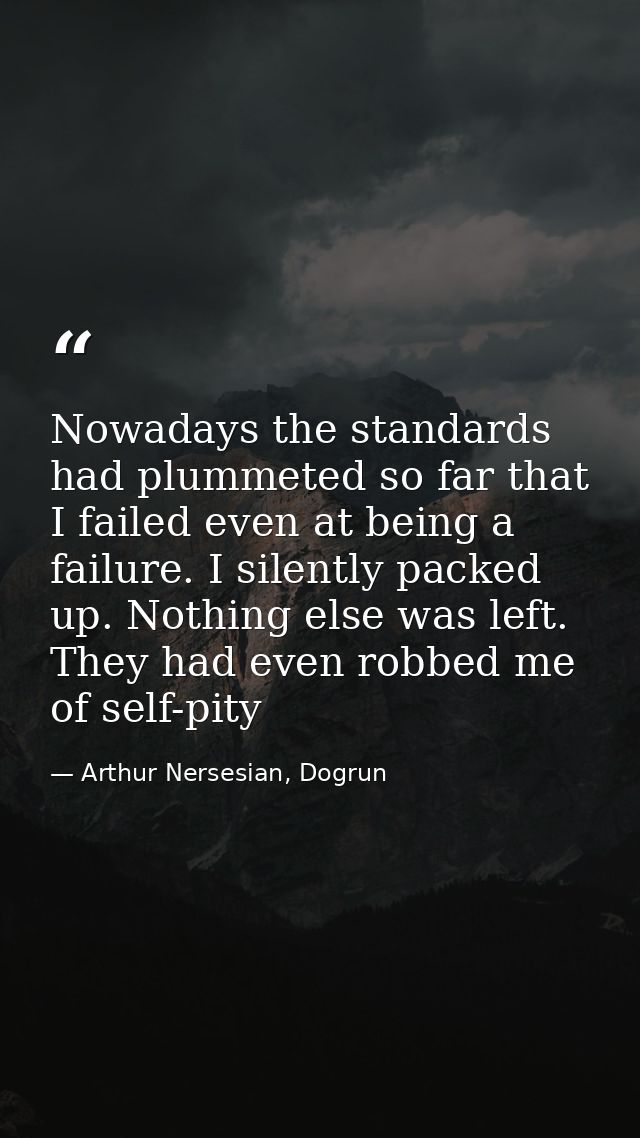 Nowadays the standards had plummeted so far that I failed even at being a failure. I silently packed up. Nothing else wa — Arthur Nersesian, Dogrun