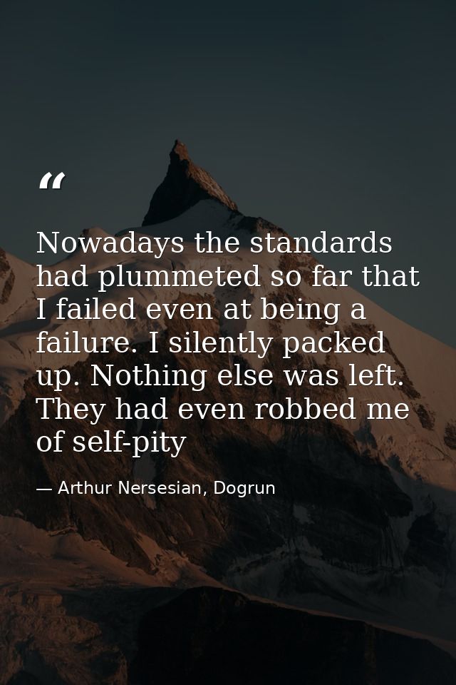 Nowadays the standards had plummeted so far that I failed even at being a failure. I silently packed up. Nothing else wa — Arthur Nersesian, Dogrun