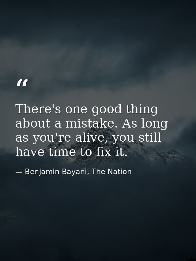 There's one good thing about a mistake. As long as you're alive, you still have time to fix it. — Benjamin Bayani, The Nation