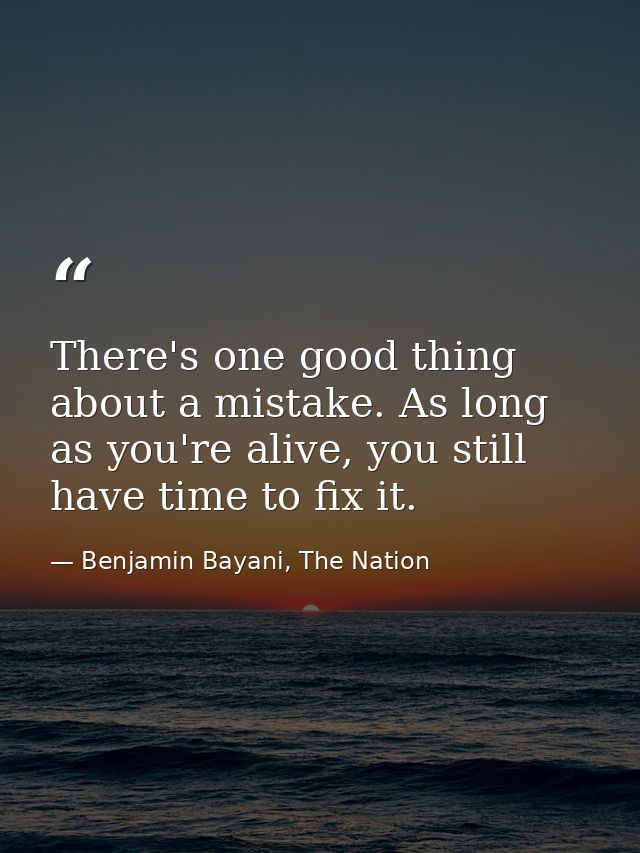 There's one good thing about a mistake. As long as you're alive, you still have time to fix it. — Benjamin Bayani, The Nation