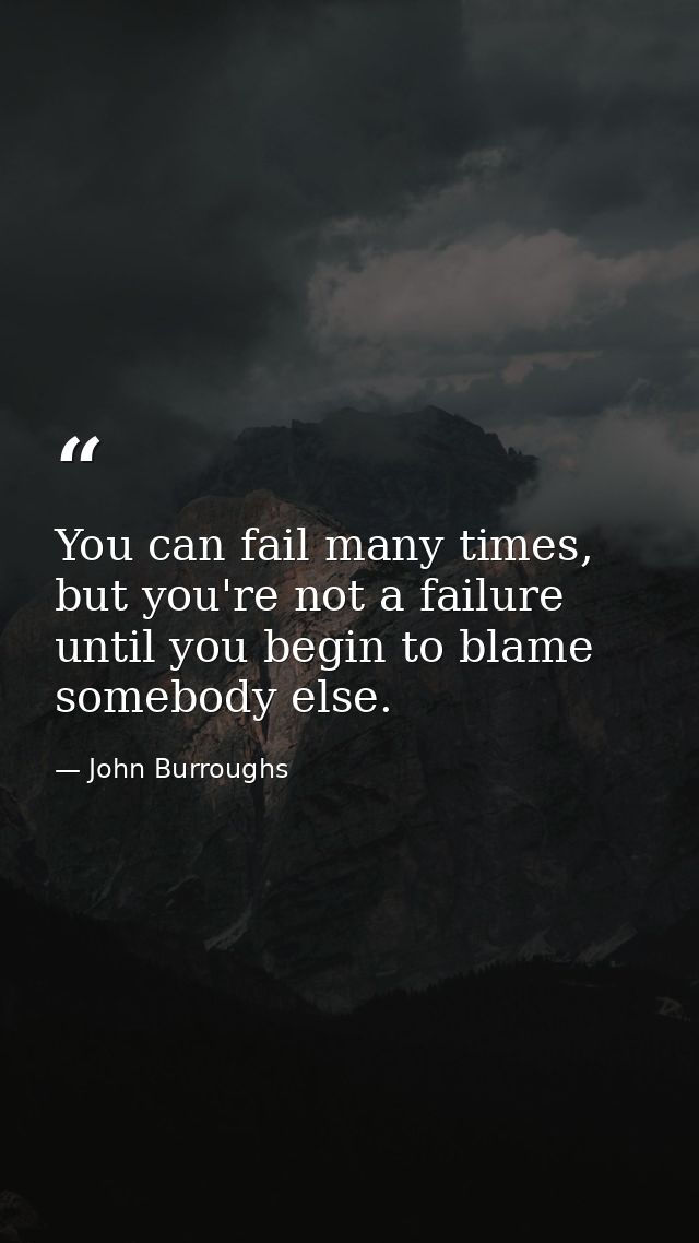 You can fail many times, but you're not a failure until you begin to blame somebody else. — John Burroughs
