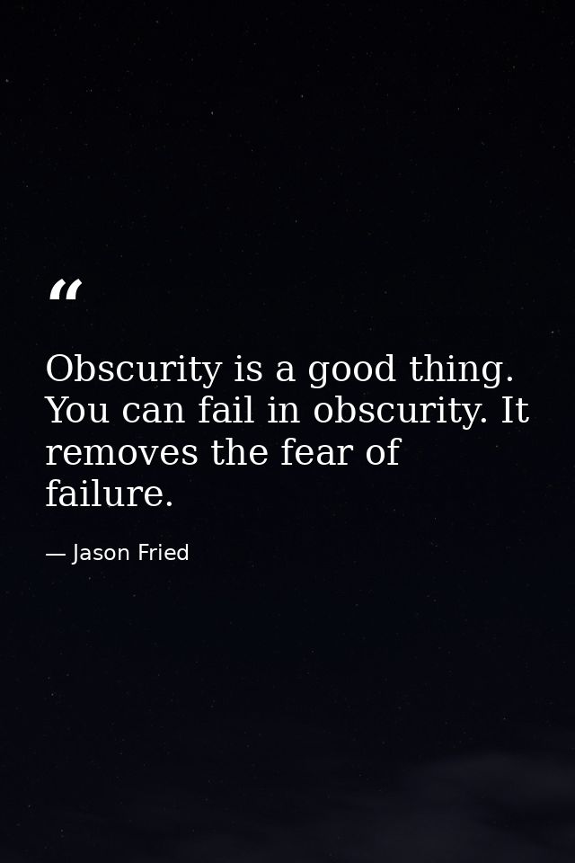 Obscurity is a good thing. You can fail in obscurity. It removes the fear of failure. — Jason Fried