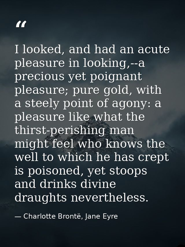 I looked, and had an acute pleasure in looking,--a precious yet poignant pleasure; pure gold, with a steely point of ago — Charlotte Brontë, Jane Eyre