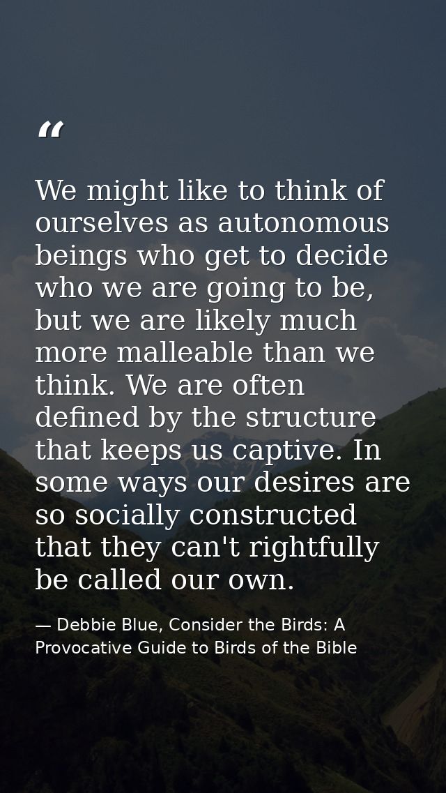 We might like to think of ourselves as autonomous beings who get to decide who we are going to be, but we are likely muc — Debbie Blue, Consider the Birds: A Provocative Guide to Birds of the Bible