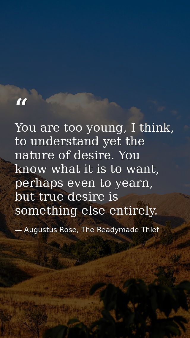 You are too young, I think, to understand yet the nature of desire. You know what it is to want, perhaps even to yearn,  — Augustus Rose, The Readymade Thief