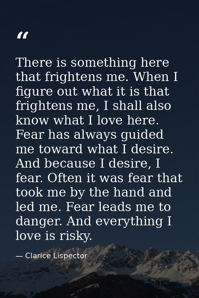 There is something here that frightens me. When I figure out what it is that frightens me, I shall also know what I love — Clarice Lispector