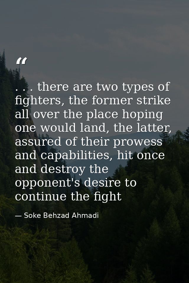 . . . there are two types of fighters, the former strike all over the place hoping one would land, the latter, assured o — Soke Behzad Ahmadi