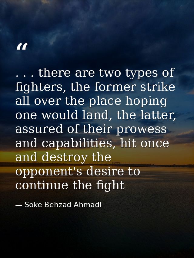 . . . there are two types of fighters, the former strike all over the place hoping one would land, the latter, assured o — Soke Behzad Ahmadi
