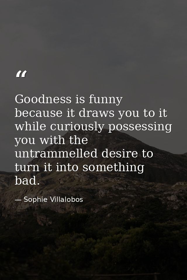 Goodness is funny because it draws you to it while curiously possessing you with the untrammelled desire to turn it into — Sophie Villalobos