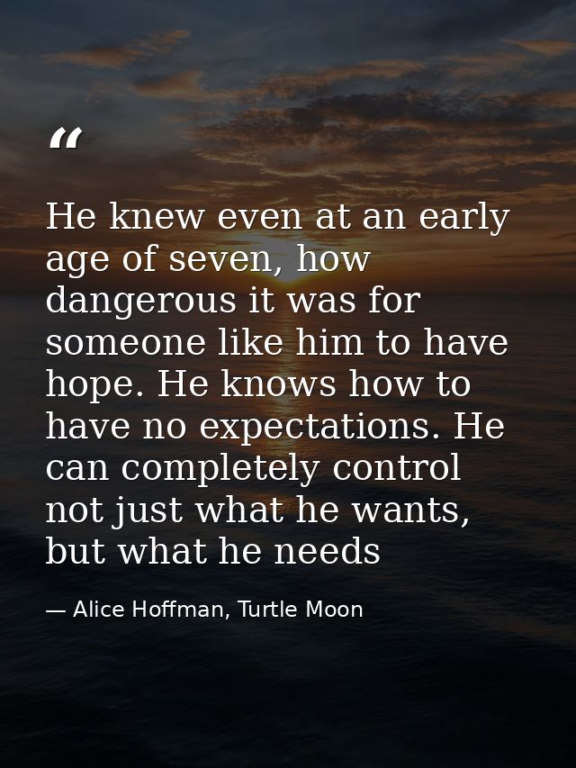 He knew even at an early age of seven, how dangerous it was for someone like him to have hope. He knows how to have no e — Alice Hoffman, Turtle Moon
