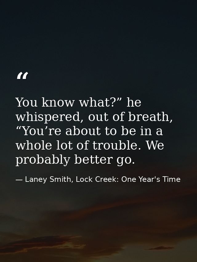 You know what?” he whispered, out of breath, “You’re about to be in a whole lot of trouble. We probably better go. — Laney Smith, Lock Creek: One Year's Time