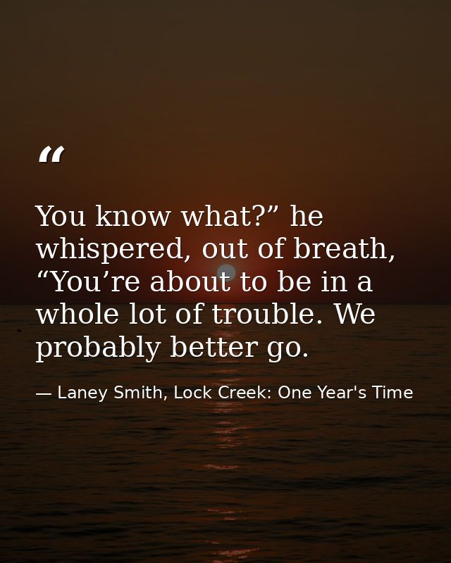 You know what?” he whispered, out of breath, “You’re about to be in a whole lot of trouble. We probably better go. — Laney Smith, Lock Creek: One Year's Time