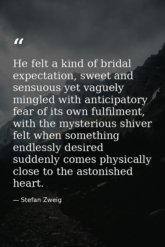 He felt a kind of bridal expectation, sweet and sensuous yet vaguely mingled with anticipatory fear of its own fulfilmen — Stefan Zweig