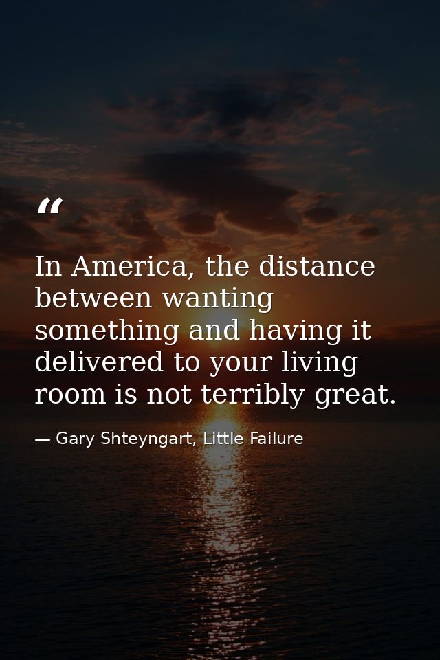 In America, the distance between wanting something and having it delivered to your living room is not terribly great. — Gary Shteyngart, Little Failure