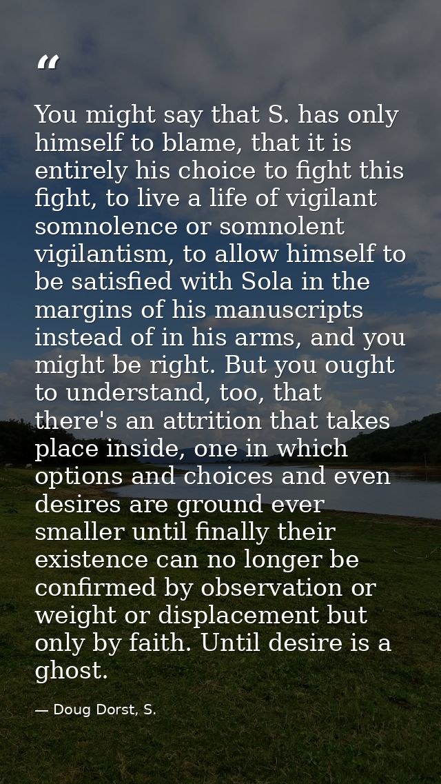 You might say that S. has only himself to blame, that it is entirely his choice to fight this fight, to live a life of v — Doug Dorst, S.