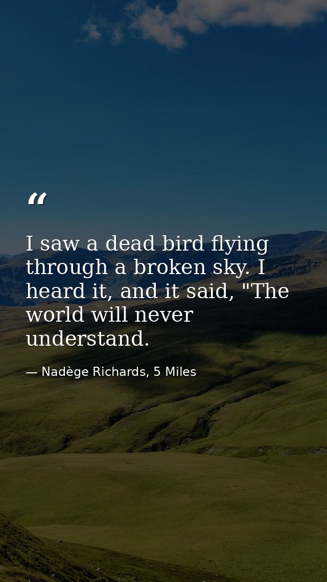 I saw a dead bird flying through a broken sky. I heard it, and it said, "The world will never understand. — Nadège Richards, 5 Miles