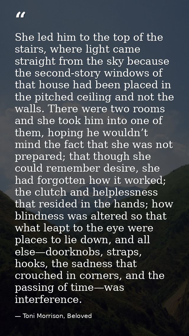 She led him to the top of the stairs, where light came straight from the sky because the second-story windows of that ho — Toni Morrison, Beloved