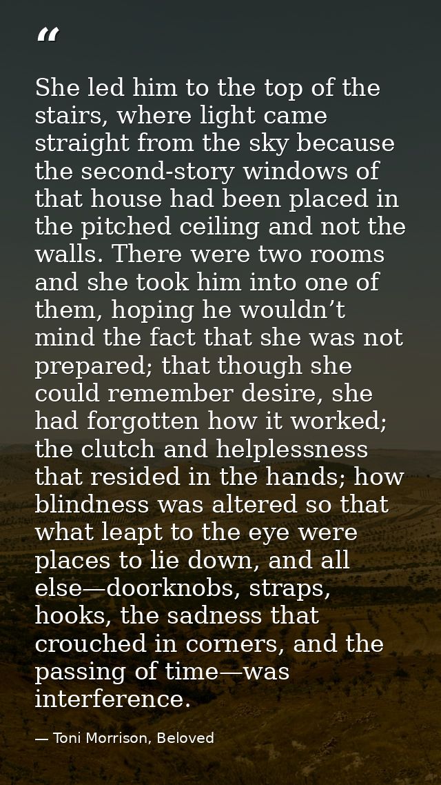 She led him to the top of the stairs, where light came straight from the sky because the second-story windows of that ho — Toni Morrison, Beloved
