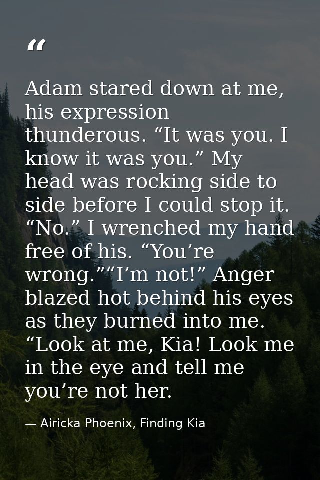 Adam stared down at me, his expression thunderous. “It was you. I know it was you.” My head was rocking side to side bef — Airicka Phoenix, Finding Kia