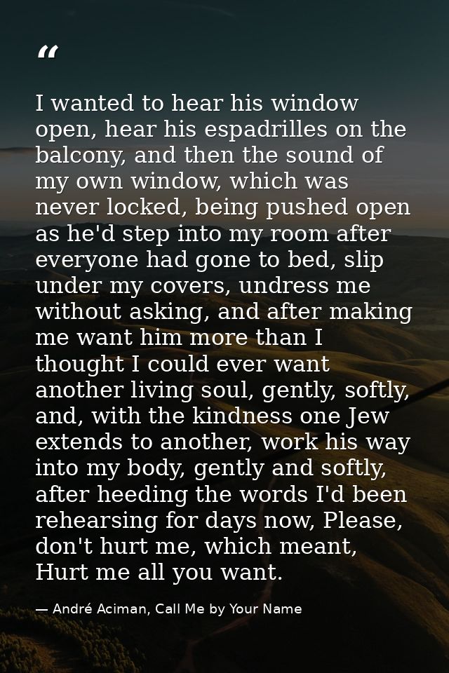 I wanted to hear his window open, hear his espadrilles on the balcony, and then the sound of my own window, which was ne — André Aciman, Call Me by Your Name