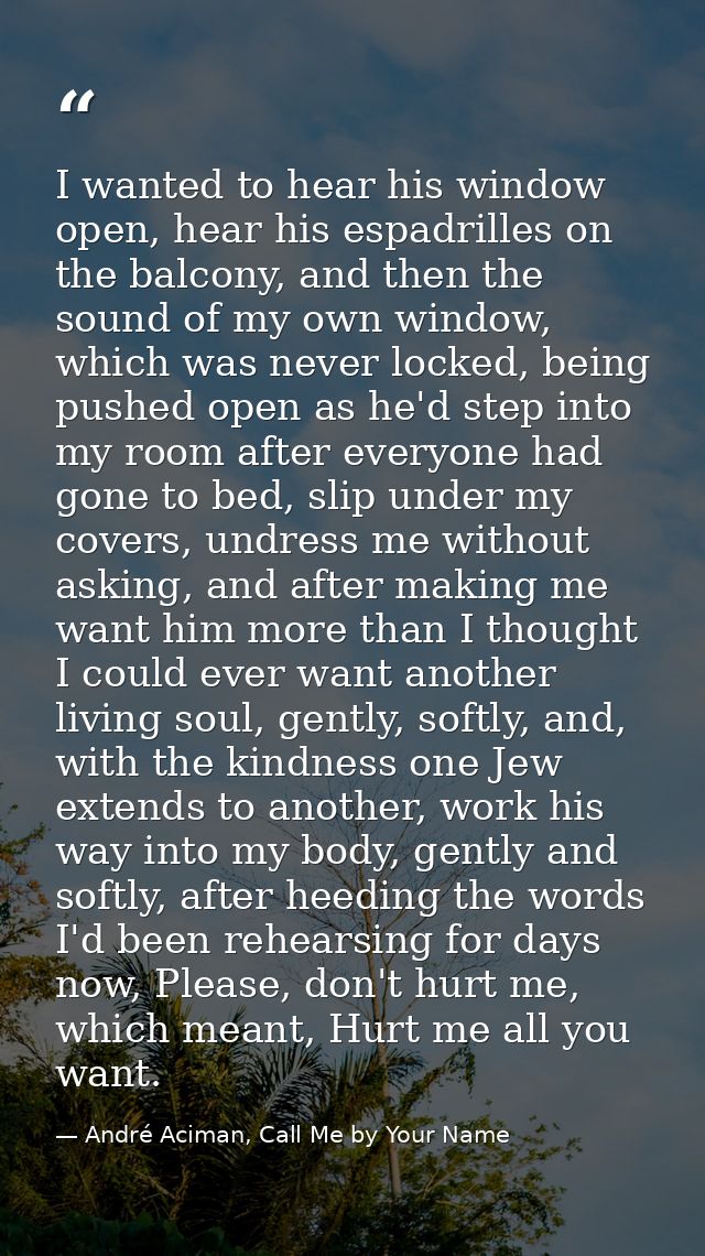 I wanted to hear his window open, hear his espadrilles on the balcony, and then the sound of my own window, which was ne — André Aciman, Call Me by Your Name