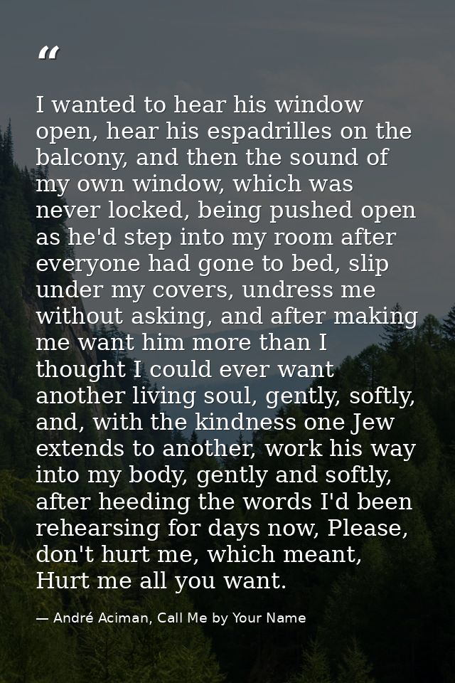 I wanted to hear his window open, hear his espadrilles on the balcony, and then the sound of my own window, which was ne — André Aciman, Call Me by Your Name