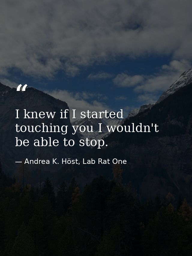 I knew if I started touching you I wouldn't be able to stop. — Andrea K. Höst, Lab Rat One