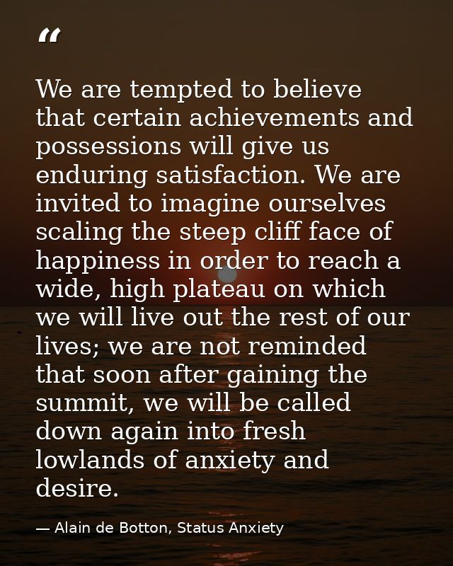 We are tempted to believe that certain achievements and possessions will give us enduring satisfaction. We are invited t — Alain de Botton, Status Anxiety