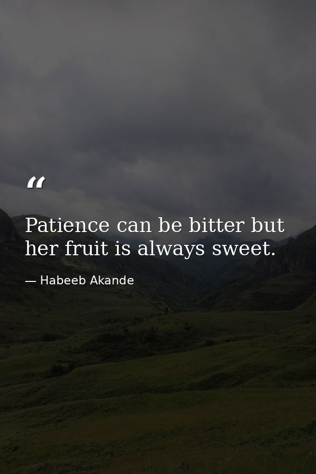 Patience can be bitter but her fruit is always sweet. — Habeeb Akande