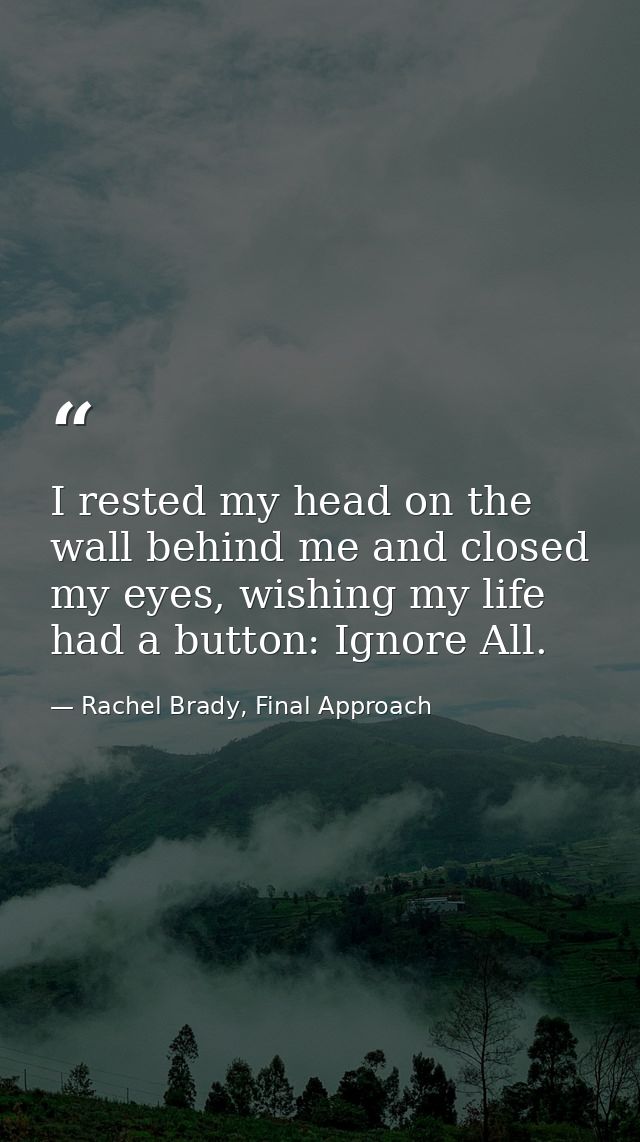 I rested my head on the wall behind me and closed my eyes, wishing my life had a button: Ignore All. — Rachel Brady, Final Approach
