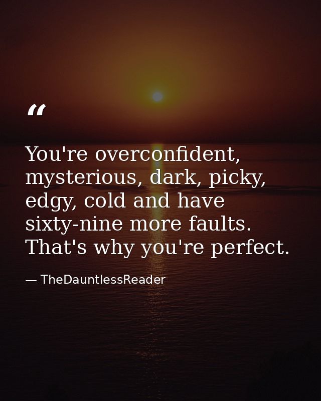 You're overconfident, mysterious, dark, picky, edgy, cold and have sixty-nine more faults. That's why you're perfect. — TheDauntlessReader
