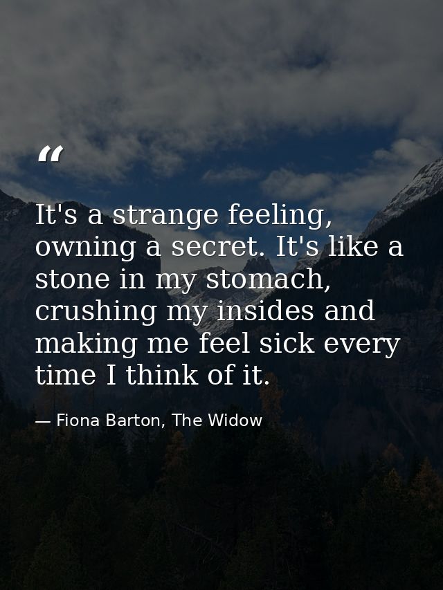 It's a strange feeling, owning a secret. It's like a stone in my stomach, crushing my insides and making me feel sick ev — Fiona Barton, The Widow