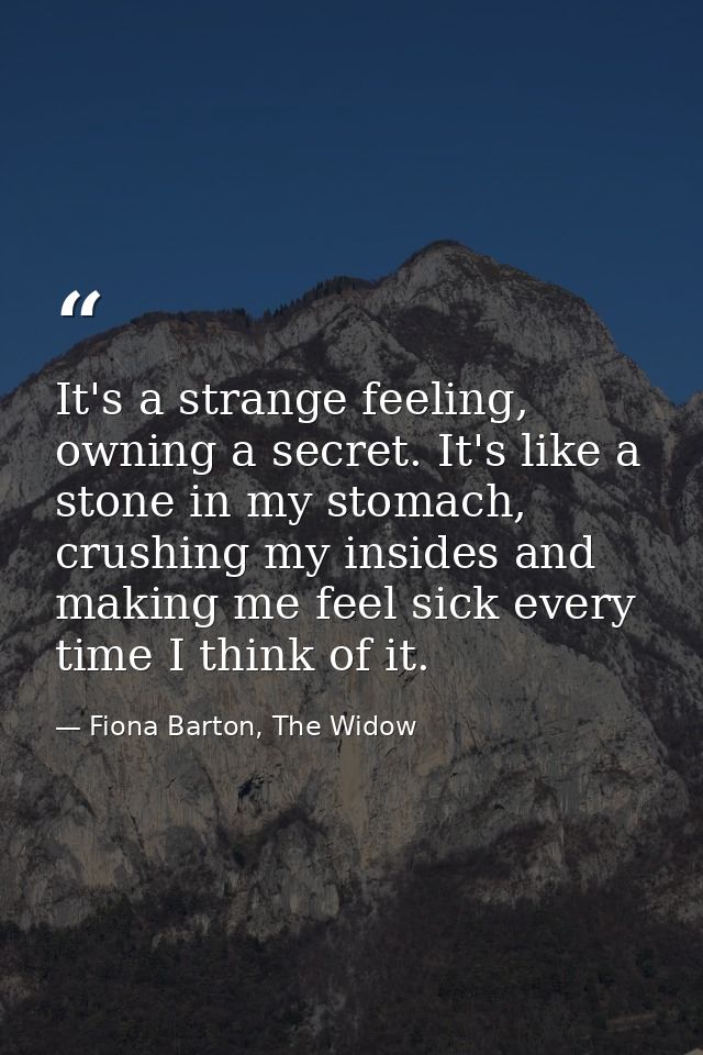 It's a strange feeling, owning a secret. It's like a stone in my stomach, crushing my insides and making me feel sick ev — Fiona Barton, The Widow
